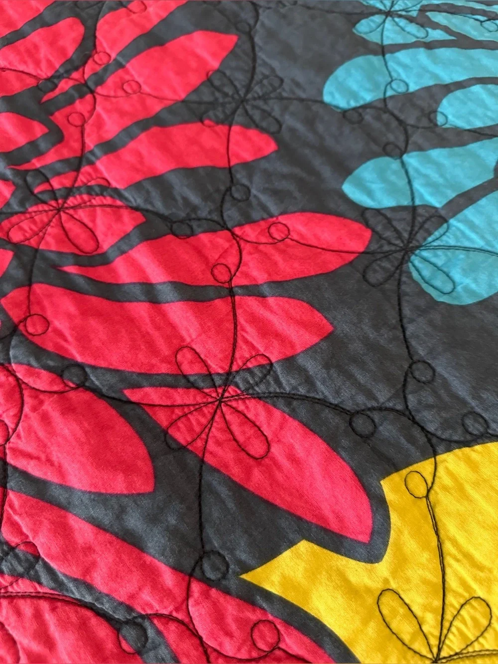 Full/Queen Floral Reversible Stripe Quilt Vibrant Bright Boho 100% Cotton